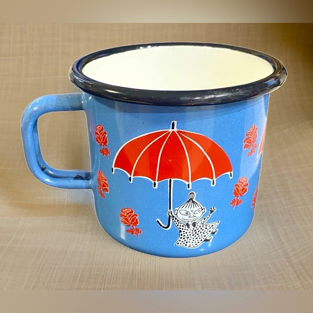 Muurla Moomin Finland “Little My” Umbrellas Blue Red Enamel Tin Cup